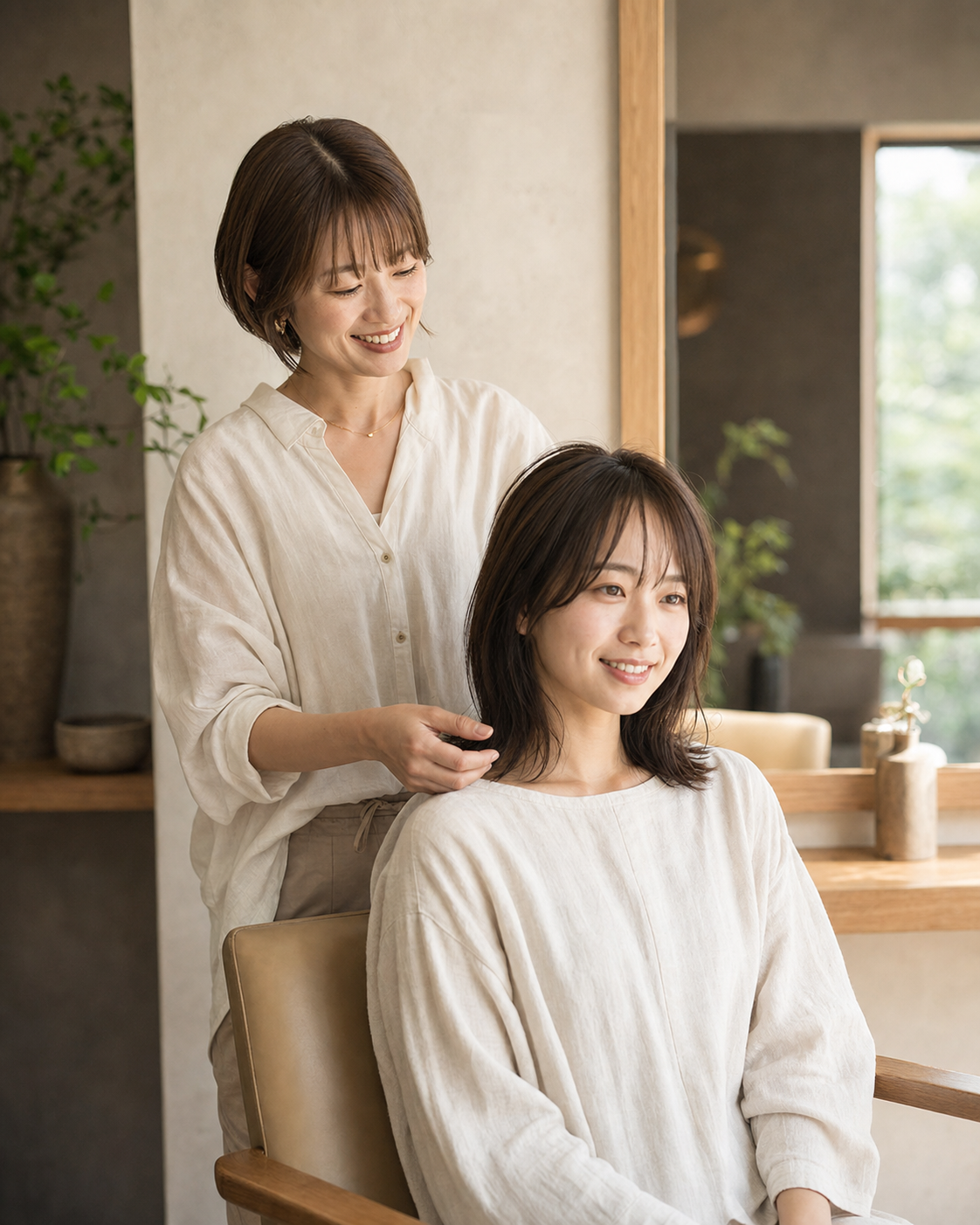 カウンセリング中の日本人女性と美容師