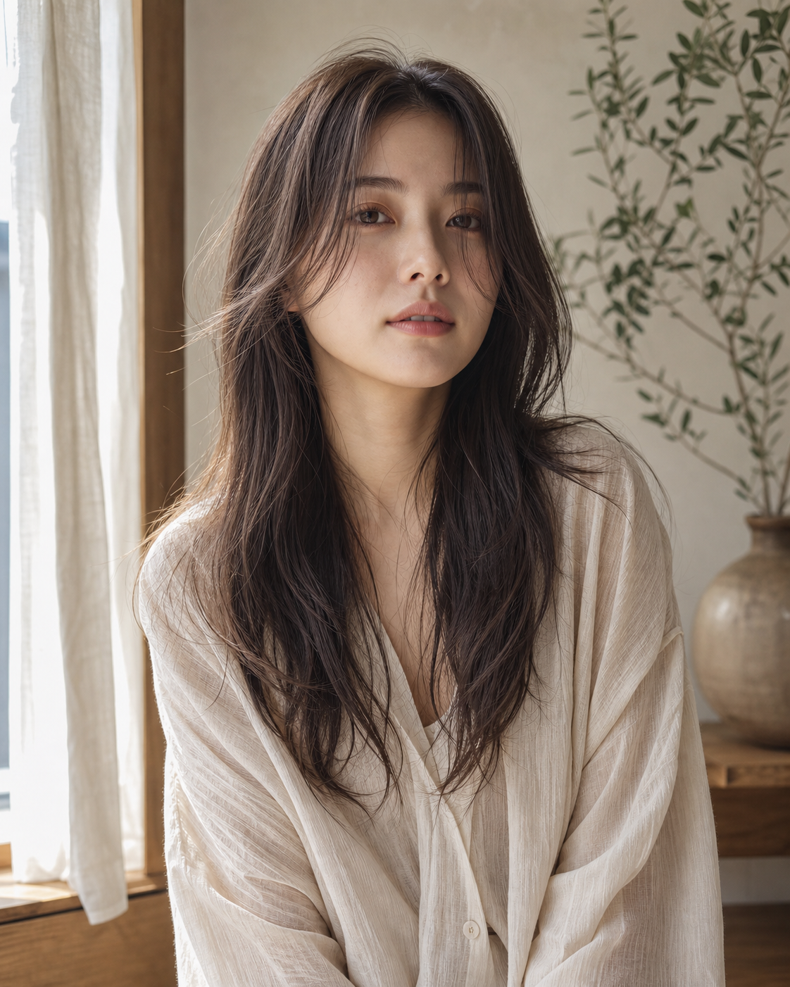 ロングヘアの日本人モデル