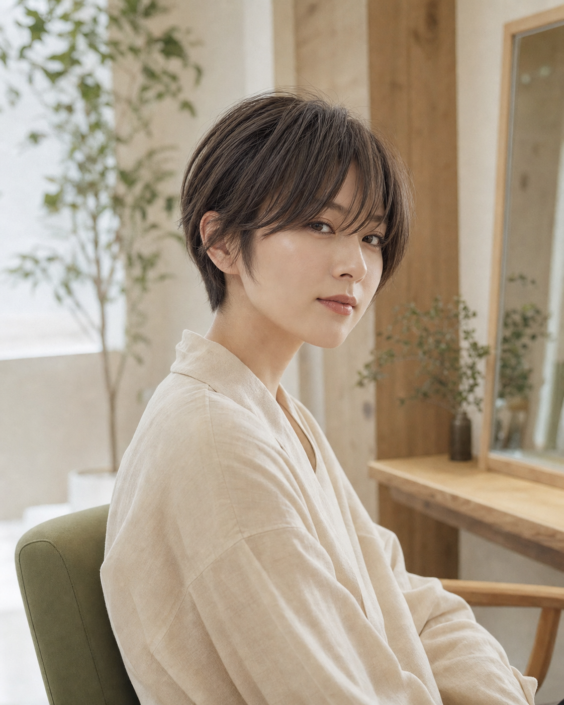 ショートヘアの日本人モデル